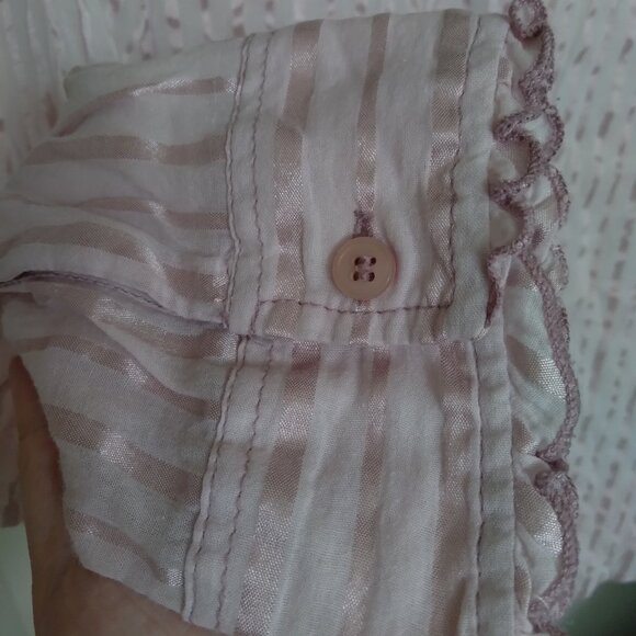 Vintage Periscope Light Pink Striped Button Down Top with Ruffle Detail - Picture 3 of 5